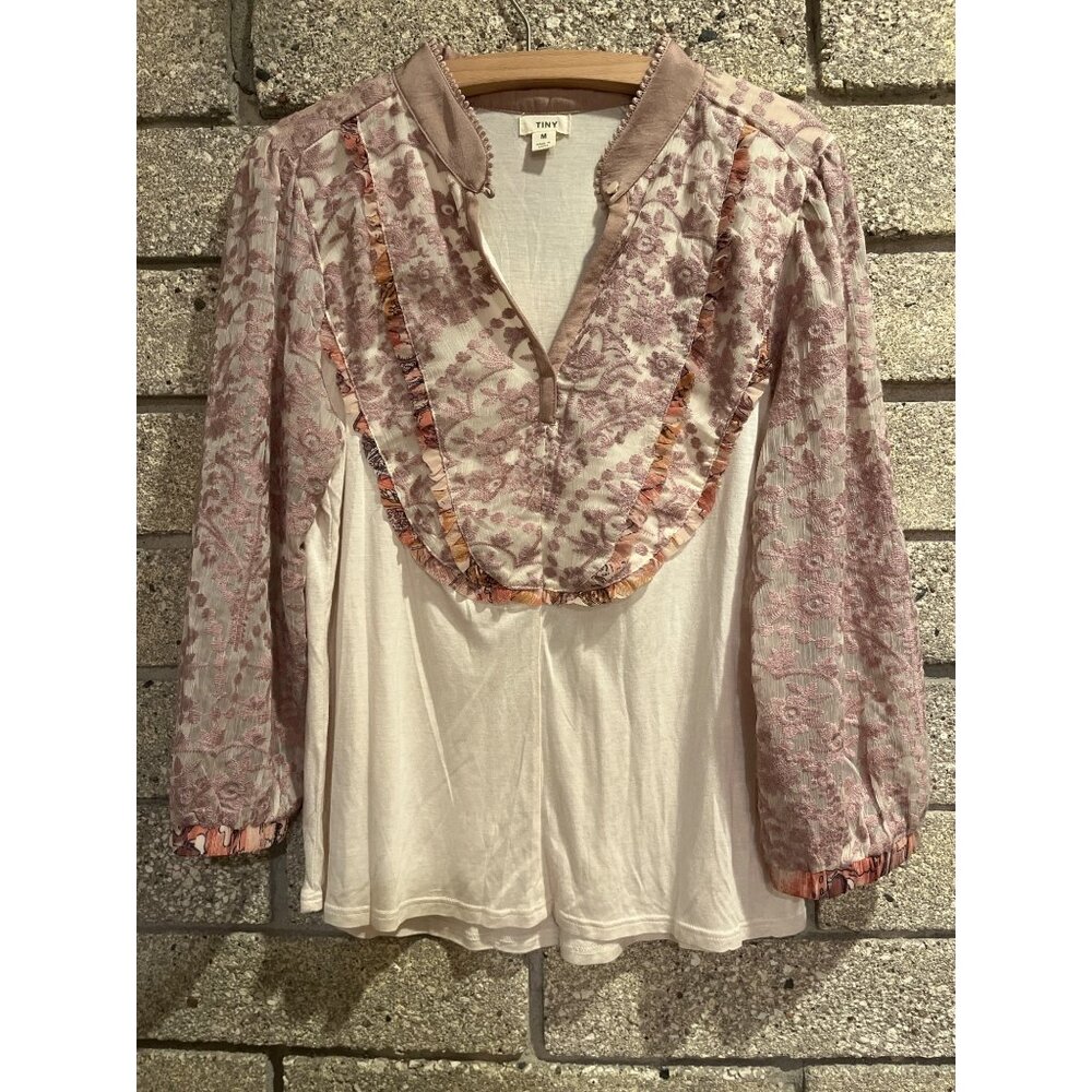 Boho Floral Embroidered Sheer Blouse By Tiny Size M